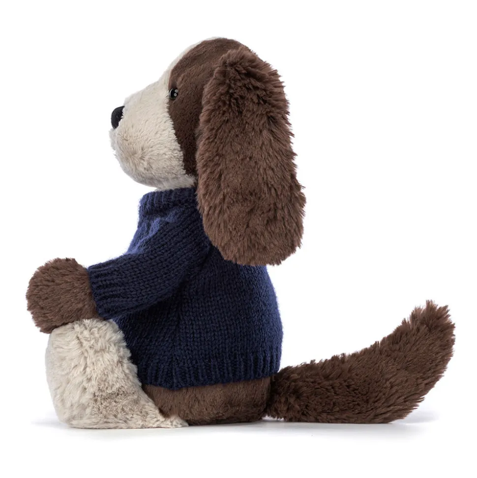 Bashful Fudge Puppy with Personalised Navy Jumper