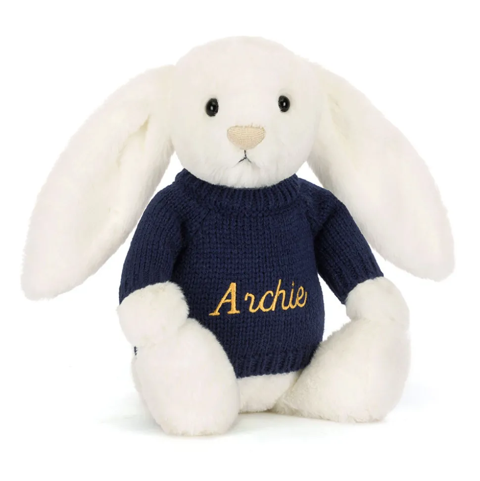 Bashful Luxe Bunny Luna with Personalised Navy Jumper