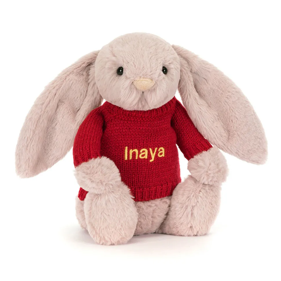 Bashful Luxe Bunny Rosa with Personalised Red Jumper