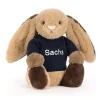 Bashful Patchwork Brown Bunny with Personalised Navy Jumper
