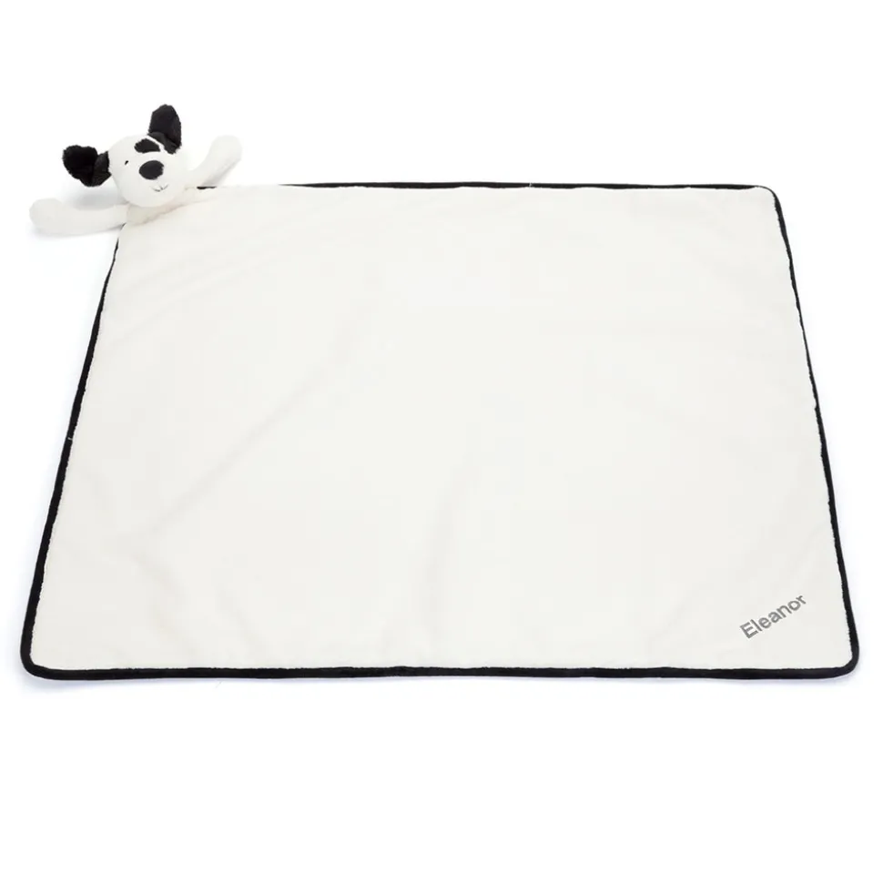 Personalised Bashful Black & Cream Puppy Blankie
